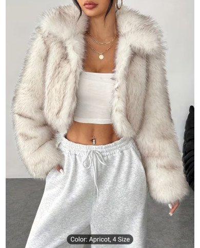 Women's Elegant Faux Fur Jacket - Soft Plush Gradient Collar, Warm Short Outerwear for Fall/Winter, to Blonde Ombre