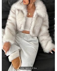 Women's Elegant Faux Fur Jacket - Soft Plush Gradient Collar, Warm Short Outerwear for Fall/Winter, to Blonde Ombre