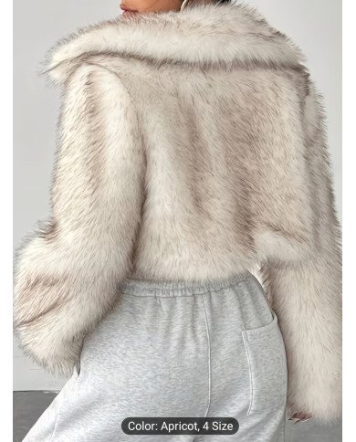 Women's Elegant Faux Fur Jacket - Soft Plush Gradient Collar, Warm Short Outerwear for Fall/Winter, to Blonde Ombre