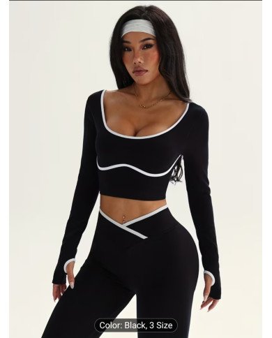 2pcs Women's High-Elasticity Athletic Set - Full-Body Workout Suit with Black & White Color