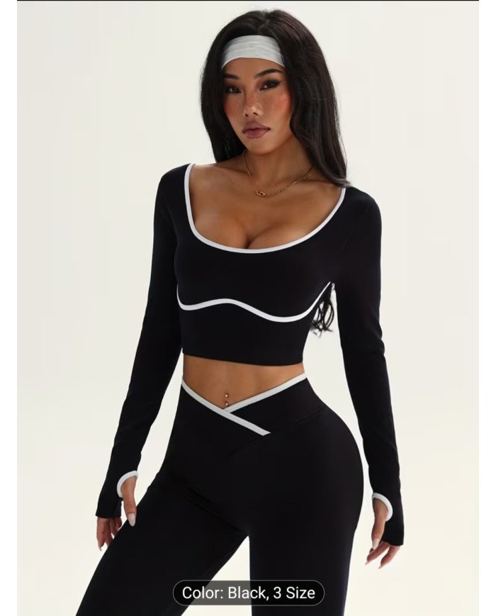 2pcs Women's High-Elasticity Athletic Set - Full-Body Workout Suit with Black & White Color