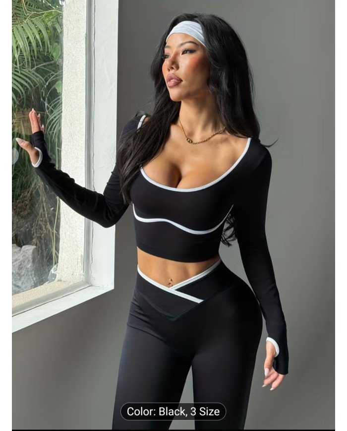 2pcs Women's High-Elasticity Athletic Set - Full-Body Workout Suit with Black & White Color