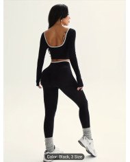 2pcs Women's High-Elasticity Athletic Set - Full-Body Workout Suit with Black & White Color