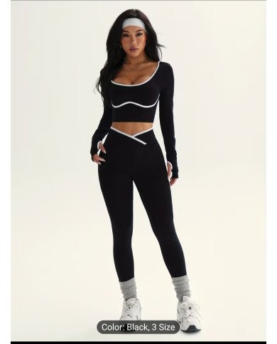 2pcs Women's High-Elasticity Athletic Set - Full-Body Workout Suit with Black & White Color