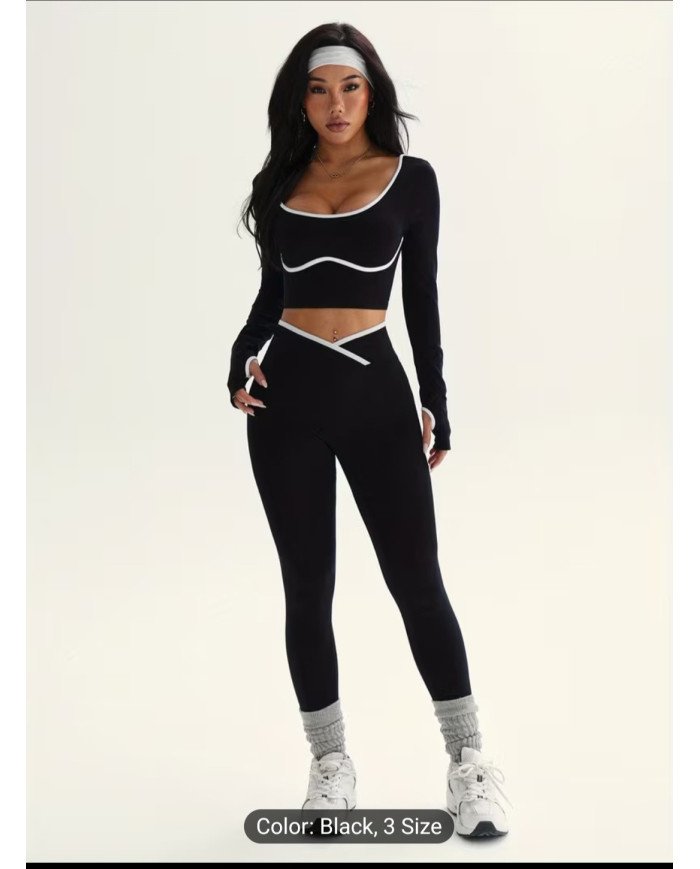 2pcs Women's High-Elasticity Athletic Set - Full-Body Workout Suit with Black & White Color