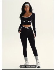 2pcs Women's High-Elasticity Athletic Set - Full-Body Workout Suit with Black & White Color