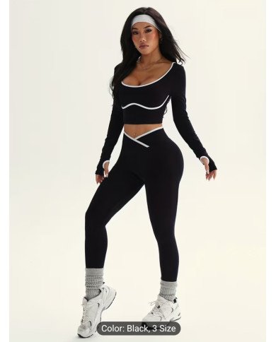 2pcs Women's High-Elasticity Athletic Set - Full-Body Workout Suit with Black & White Color
