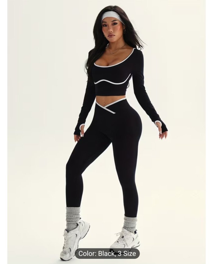 2pcs Women's High-Elasticity Athletic Set - Full-Body Workout Suit with Black & White Color