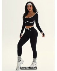 2pcs Women's High-Elasticity Athletic Set - Full-Body Workout Suit with Black & White Color