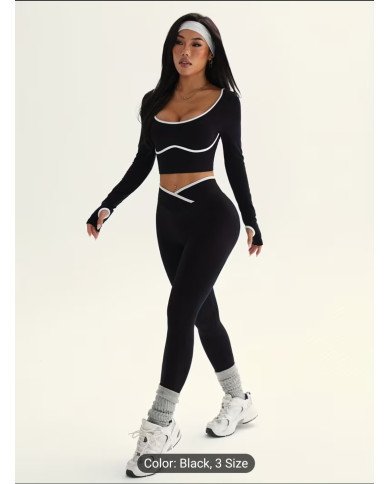 2pcs Women's High-Elasticity Athletic Set - Full-Body Workout Suit with Black & White Color