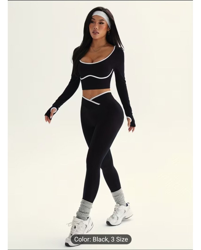 2pcs Women's High-Elasticity Athletic Set - Full-Body Workout Suit with Black & White Color