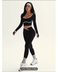 2pcs Women's High-Elasticity Athletic Set - Full-Body Workout Suit with Black & White Color