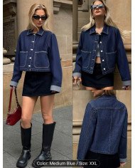 2026 New Arrival Women'S Premium Dark Blue Denim Jacket | Turn- Collar