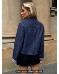 2026 New Arrival Women'S Premium Dark Blue Denim Jacket | Turn- Collar