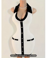 New Age-Reducing Women'S Dress with a Unique Color-Block Design,