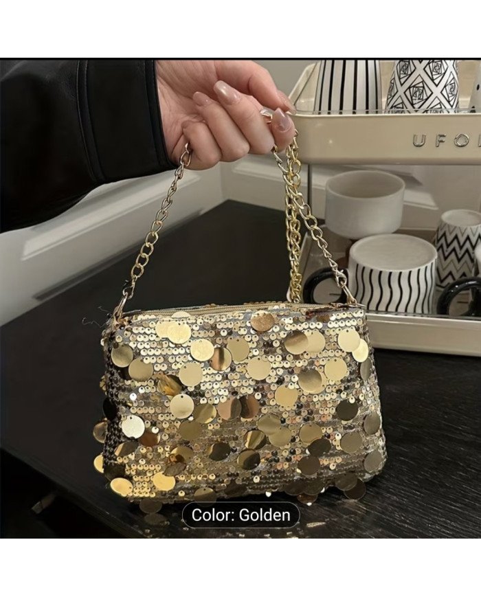 Bling Sequin Crossbody Bag with Detachable Strap & Zipper Closure - Sparkling Shoulder Purse Suitable