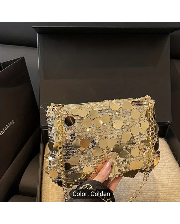 Bling Sequin Crossbody Bag with Detachable Strap & Zipper Closure - Sparkling Shoulder Purse Suitable