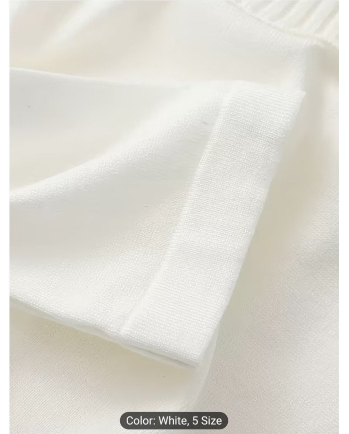 Ladies' white off-the-shoulder long-sleeved sweater, elastic slim and simple casual sweater.