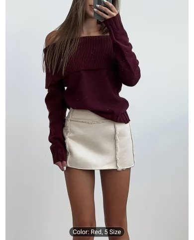 New Solid Color Off-Shoulder Ribbed Top for Women, Fitted And Stylish for Spring And Autumn