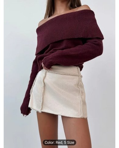 New Solid Color Off-Shoulder Ribbed Top for Women, Fitted And Stylish for Spring And Autumn