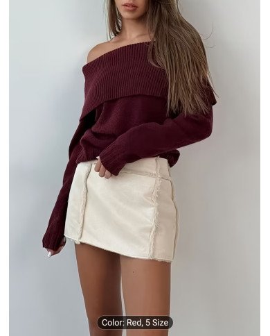 New Solid Color Off-Shoulder Ribbed Top for Women, Fitted And Stylish for Spring And Autumn