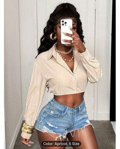 Elegant Long Sleeve Button-Up Shirt | Slim Fit, Solid Color, Lapel Collar, Suitable For Spring/Summer/Fall