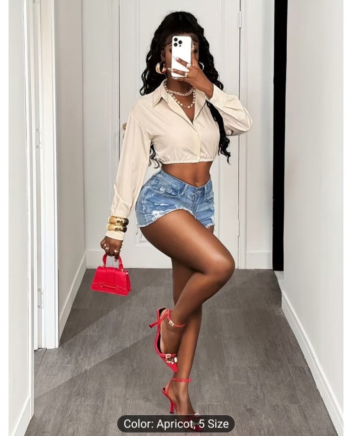 Elegant Long Sleeve Button-Up Shirt | Slim Fit, Solid Color, Lapel Collar, Suitable For Spring/Summer/Fall