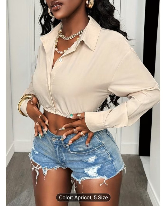 Elegant Long Sleeve Button-Up Shirt | Slim Fit, Solid Color, Lapel Collar, Suitable For Spring/Summer/Fall