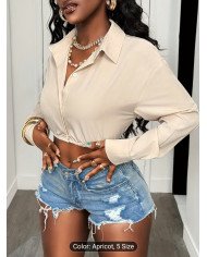 Elegant Long Sleeve Button-Up Shirt | Slim Fit, Solid Color, Lapel Collar, Suitable For Spring/Summer/Fall