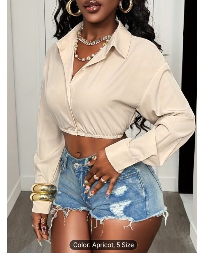 Elegant Long Sleeve Button-Up Shirt | Slim Fit, Solid Color, Lapel Collar, Suitable For Spring/Summer/Fall