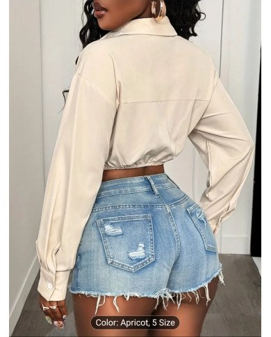 Elegant Long Sleeve Button-Up Shirt | Slim Fit, Solid Color, Lapel Collar, Suitable For Spring/Summer/Fall