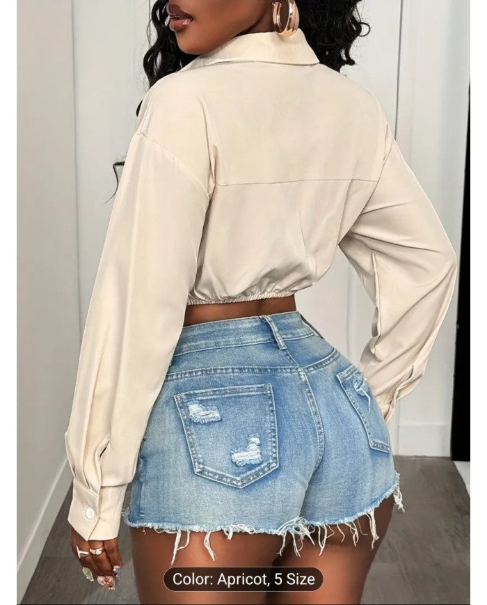 Elegant Long Sleeve Button-Up Shirt | Slim Fit, Solid Color, Lapel Collar, Suitable For Spring/Summer/Fall