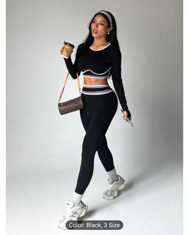 European and American Seamless Contrast Yoga Set, Quick-Dry Skin-Friendly High-Elasticity Fitness Top