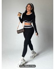 European and American Seamless Contrast Yoga Set, Quick-Dry Skin-Friendly High-Elasticity Fitness Top