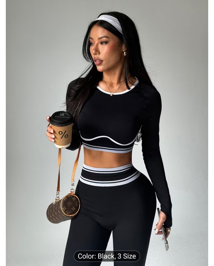 European and American Seamless Contrast Yoga Set, Quick-Dry Skin-Friendly High-Elasticity Fitness Top