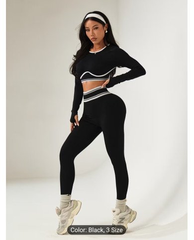 European and American Seamless Contrast Yoga Set, Quick-Dry Skin-Friendly High-Elasticity Fitness Top