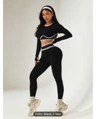 European and American Seamless Contrast Yoga Set, Quick-Dry Skin-Friendly High-Elasticity Fitness Top