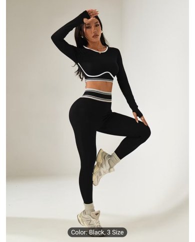 European and American Seamless Contrast Yoga Set, Quick-Dry Skin-Friendly High-Elasticity Fitness Top