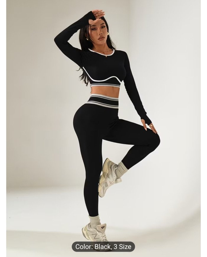 European and American Seamless Contrast Yoga Set, Quick-Dry Skin-Friendly High-Elasticity Fitness Top