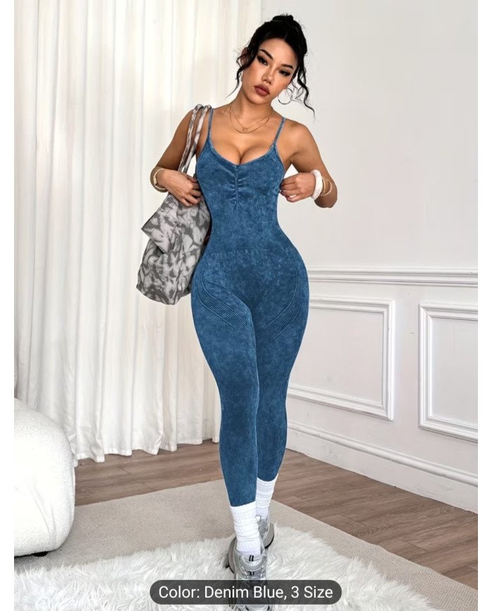 Women'S Sand-Washed Yoga Bodysuit with Seamless Technology, Made from Nylon Material, Highly Elastic,