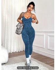 Women'S Sand-Washed Yoga Bodysuit with Seamless Technology, Made from Nylon Material, Highly Elastic,