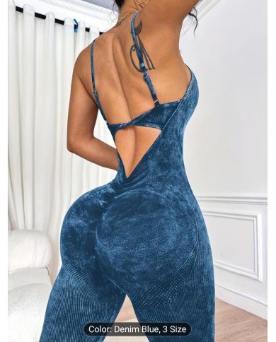 Women'S Sand-Washed Yoga Bodysuit with Seamless Technology, Made from Nylon Material, Highly Elastic,