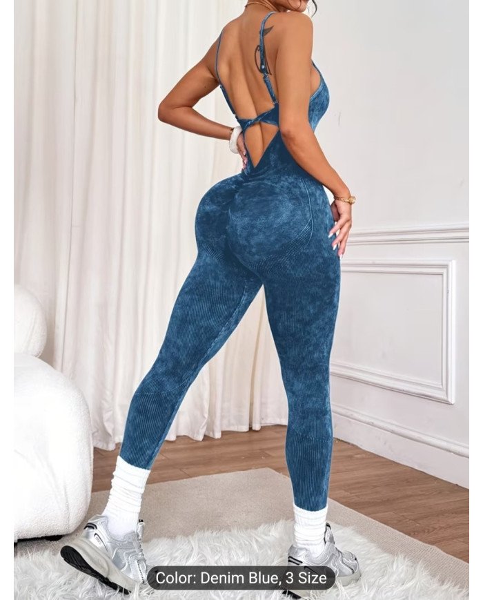 Women'S Sand-Washed Yoga Bodysuit with Seamless Technology, Made from Nylon Material, Highly Elastic,