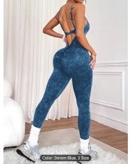 Women'S Sand-Washed Yoga Bodysuit with Seamless Technology, Made from Nylon Material, Highly Elastic,