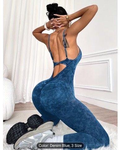 Women'S Sand-Washed Yoga Bodysuit with Seamless Technology, Made from Nylon Material, Highly Elastic,