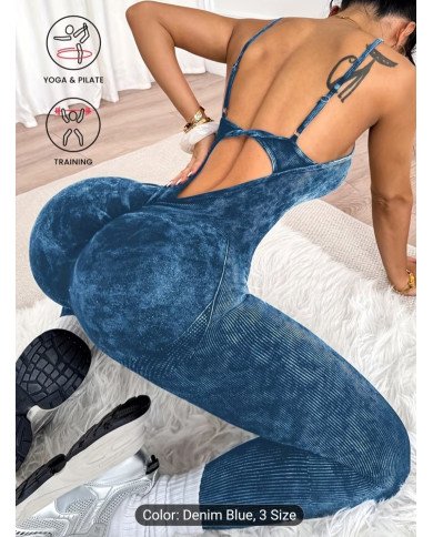 Women'S Sand-Washed Yoga Bodysuit with Seamless Technology, Made from Nylon Material, Highly Elastic,