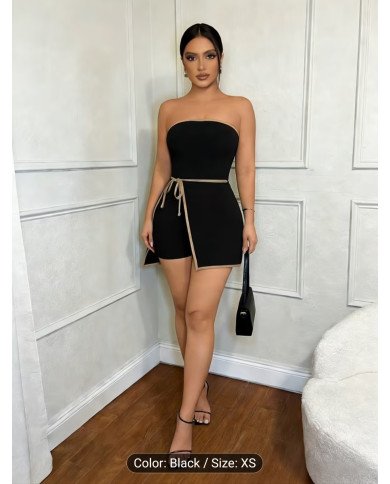 Women'S Color-Blocked Strapless Jumpsuit, Suitable for Casual And Work Attire