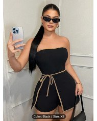 Women'S Color-Blocked Strapless Jumpsuit, Suitable for Casual And Work Attire