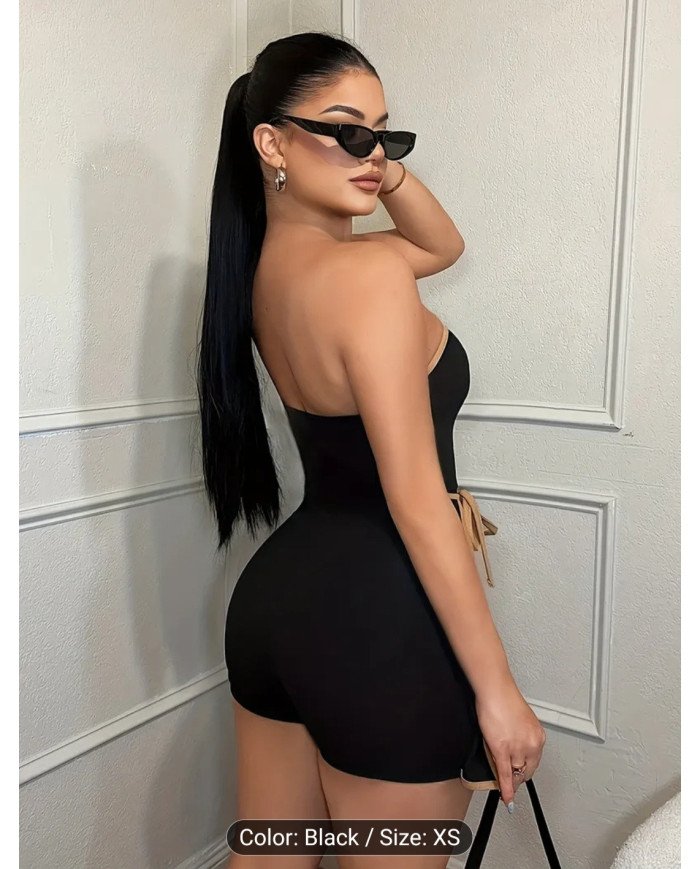 Women'S Color-Blocked Strapless Jumpsuit, Suitable for Casual And Work Attire