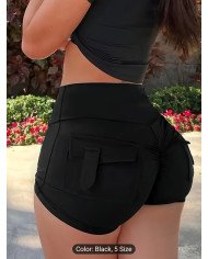 Elegant Spring And Summer Y2K Style Fitted Ultra-Short Shorts, Sexy Butt-Lifting Solid Color Casual Shorts